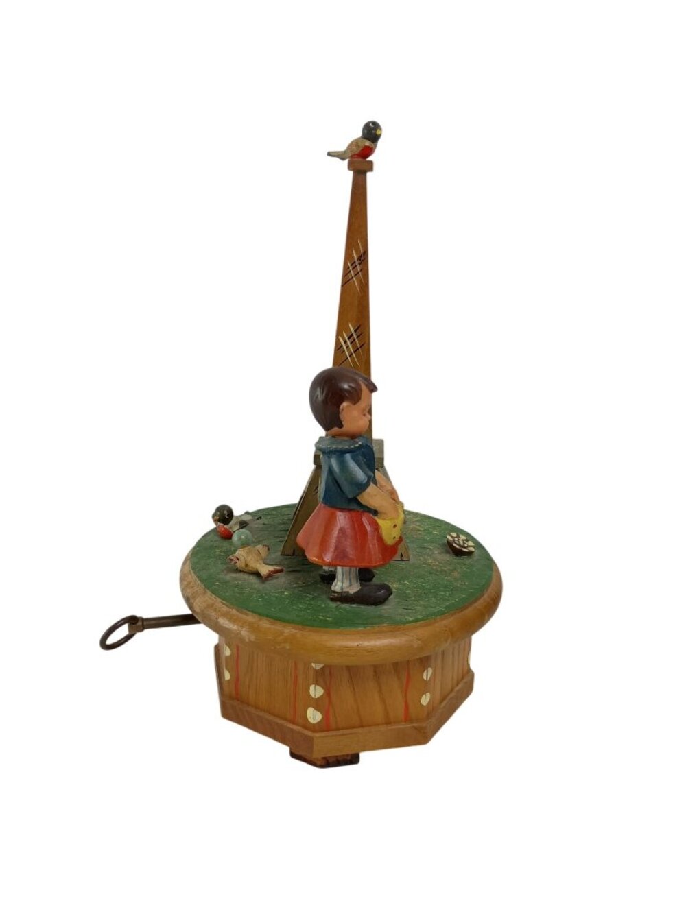 Thorens Carved Wooden Carved Girl And Birds Music Box Works - Picture 2 of 7
